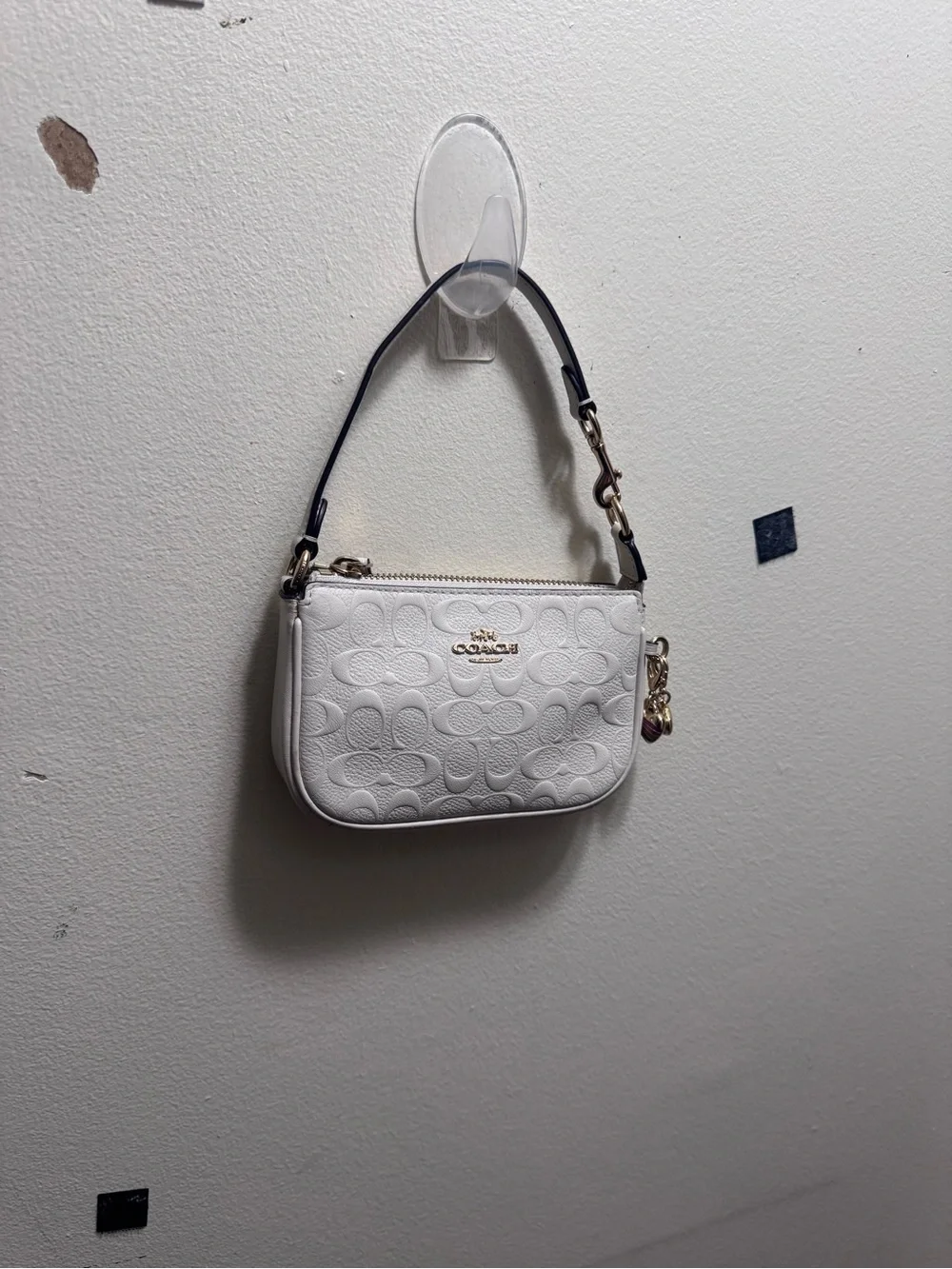 Coach Nolita 15 White Signature Embossed Mini purse with Gold Hardware